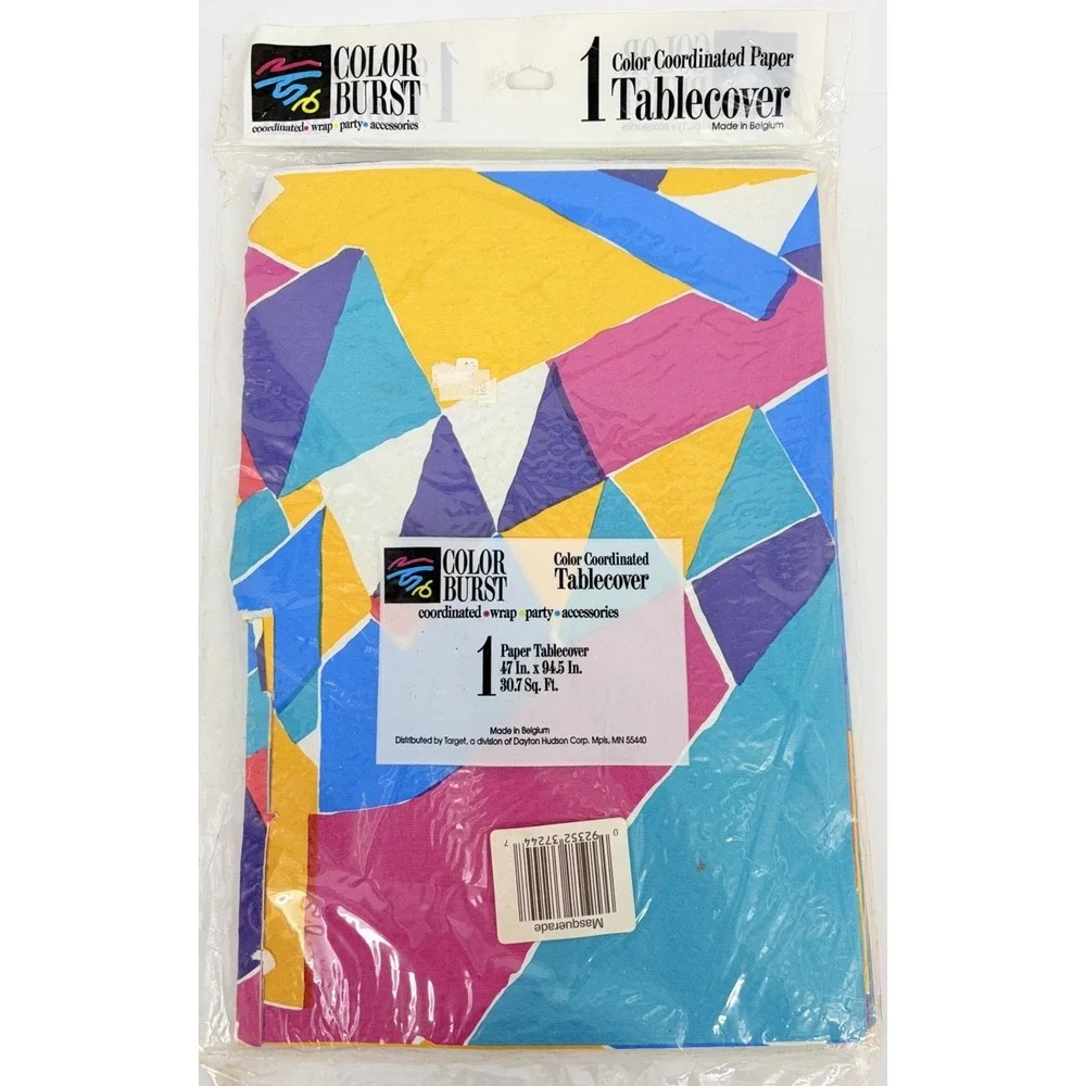 Vintage Color Burst Paper Table Cover Masquerade Abstract 90s Tablecloth New